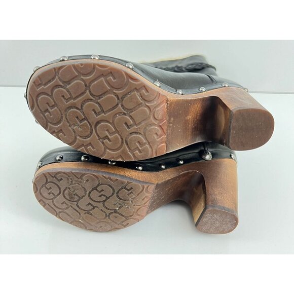 Ugg Savanna Clog Boots Women's Black Leather Knee High Size 6  Sheepskin Lined - Picture 5 of 16